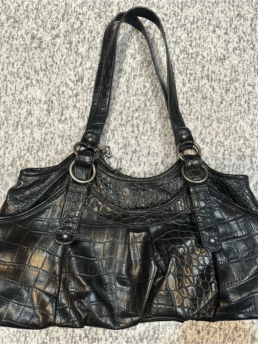 Jessica Simpson Black Croc-Embossed Women’s Shoulder Bag, GUC